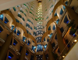 This photo of the atrium of the lobby of the world famous Burj Al Arab Hotel in Dubai. (It bills itself as the only "7 star" hotel in the world!  Don't think the rating actually exists... a bit of hyperbole!  Photo by Samantha Villagran of Mexico.